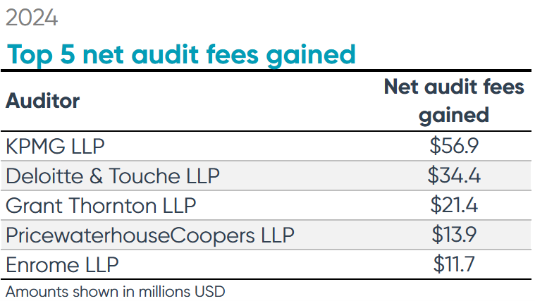 top 5 net audit fees gained